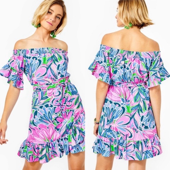 Lilly Pulitzer MADDLYN STRETCH DRESS | GECKO GREEN | TIGER SUNRISE | SMALL - Picture 1 of 6
